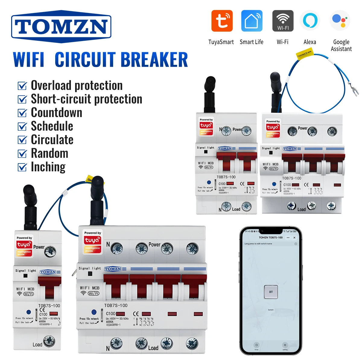 TOMZN WIFI MCB 1234P умный автомат 230В 10-100А