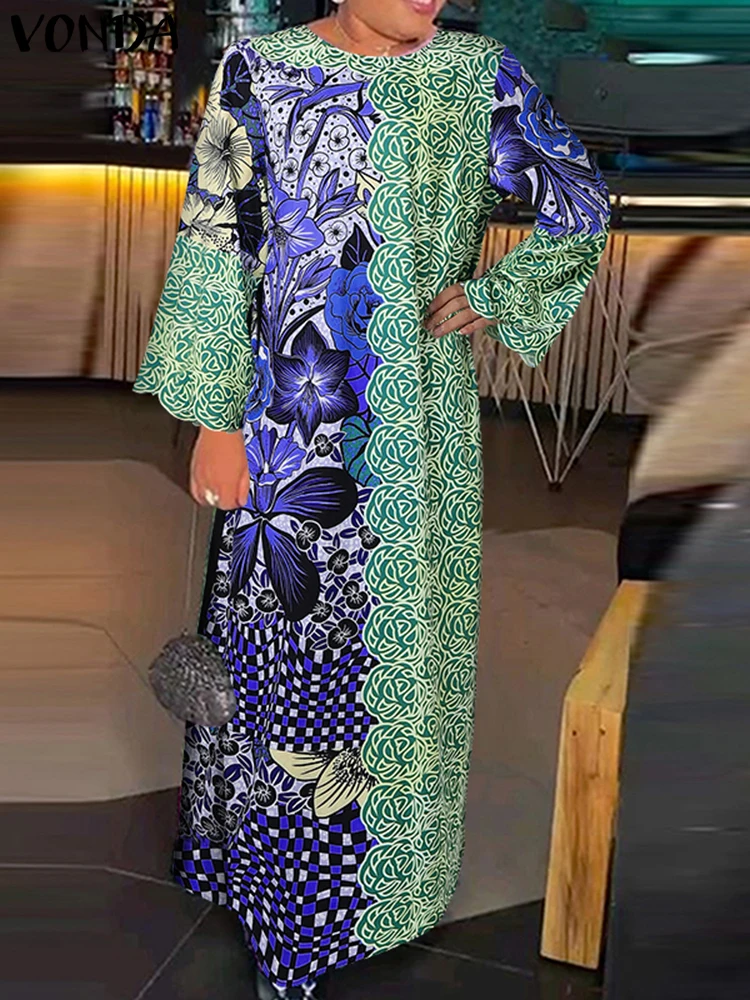 Плюс размер VONDA женское длинное платье макси 2024 элегантное с цветочным принтом