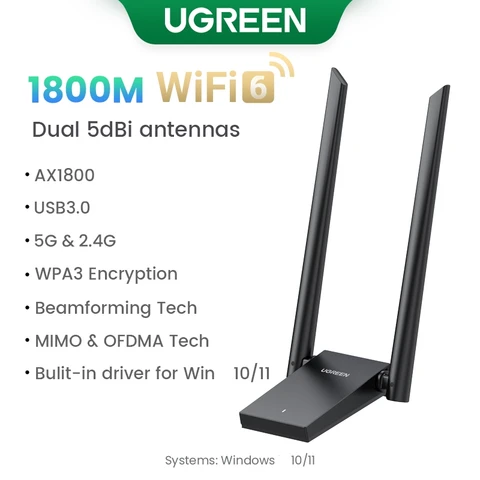 Wi-Fi адаптер UGREEN AC650/AC1300, 2,4 ГГц, Wi-Fi, USB Ethernet для ПК, ноутбука, настольного ПК, Windows, Linux, Wi-Fi антенна, ключ, сетевая карта