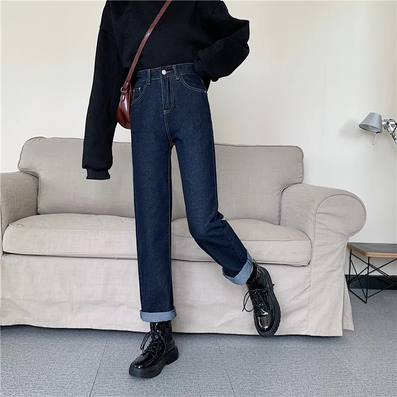 

N4769 New fashion all-match high waist slim small wide leg nine-point pants slim jeans