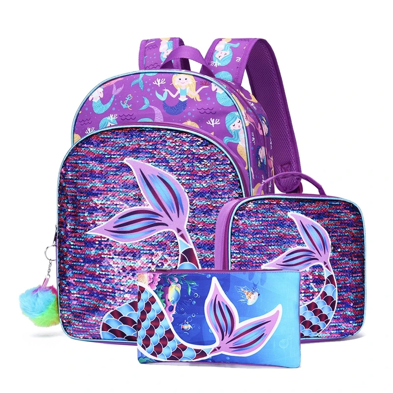 

Cute Sequin Backpack with Lunch Bag Pencil Cases School Bookbag for Preschool Student Boys Girls Casual Daypack