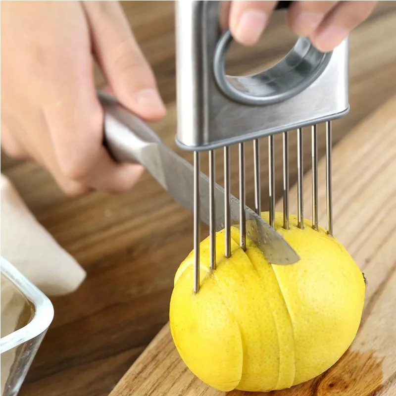 

Stainless Steel Onion Needle Onion Fork Vegetables Fruit Slicer Tomato Cutter Cutting Safe Aid Holder Kitchen Accessories Tools