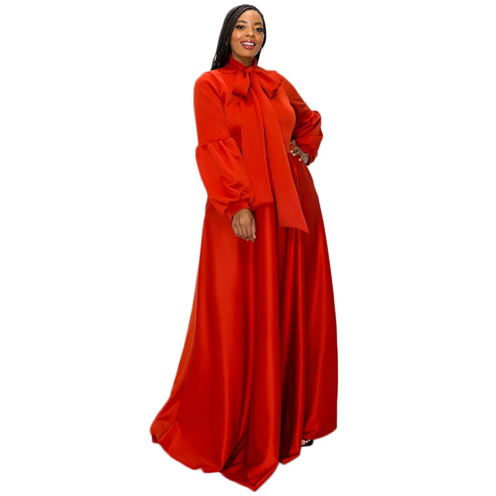 Plus Size Dresses Evening Dress Woman Solid Long Sleeve Floor-Length Regulai Fit Office Lady Party Dresses Wholesale Dropshpping