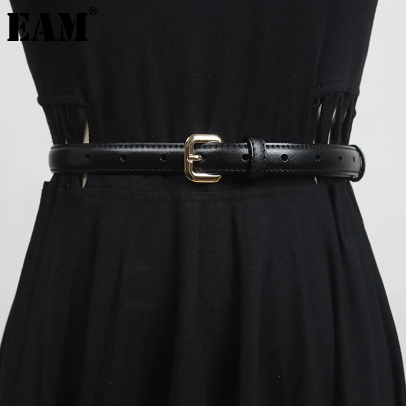 

[EAM] Pu Leather Black Buckle Long Wide Vintage Belt Personality Women New Fashion Tide All-match Spring Autumn 2023 1DF0129