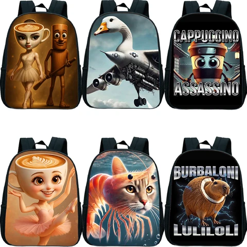 12-дюймовый итальянский рюкзак Brainrot, школьные сумки для мальчиков и девочек, забавный школьный рюкзак с героями мультфильмов для детского сада, детские ортопедические рюкзаки для детей 3-6 лет