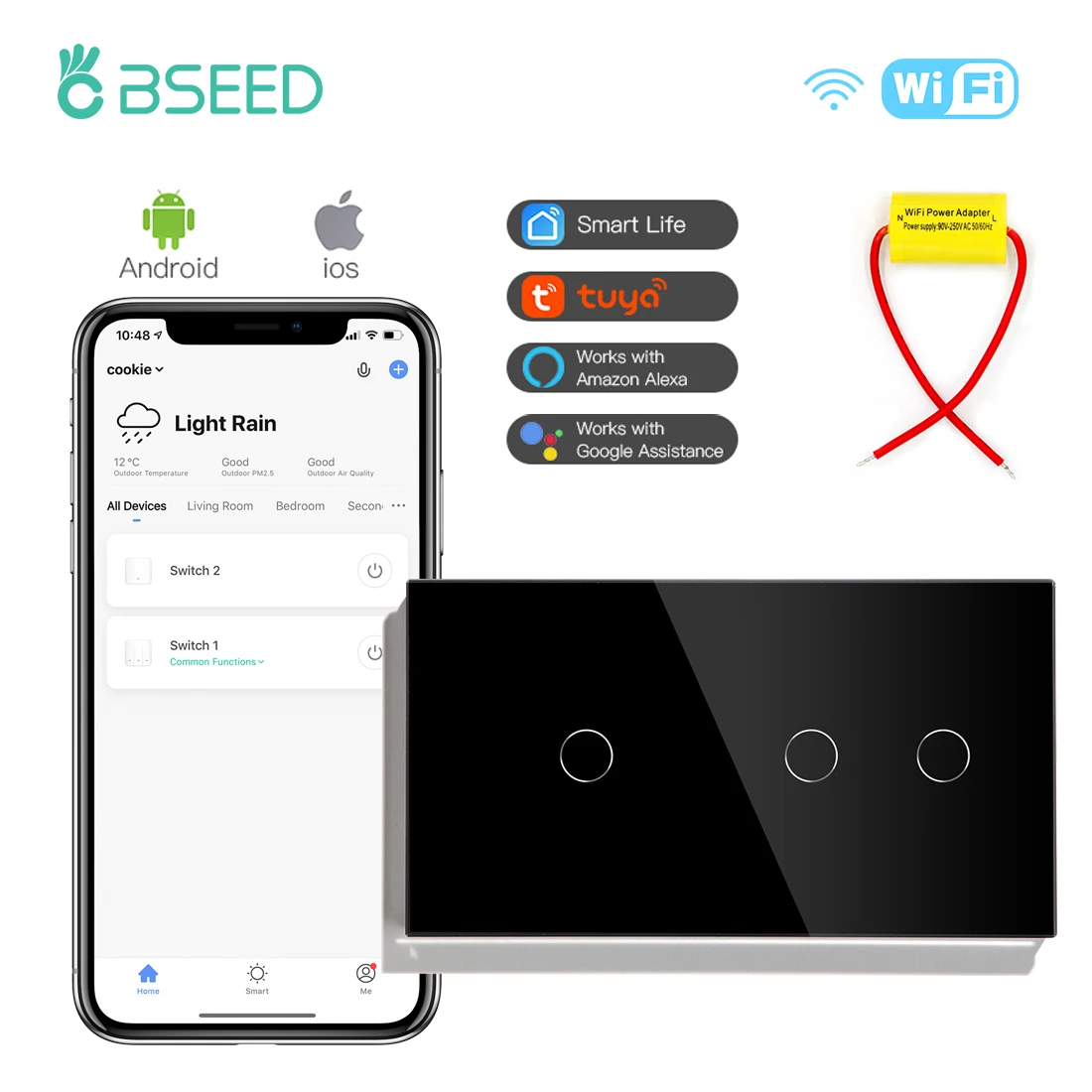 

БSEED Умные двойные выключатели света Wi-Fi