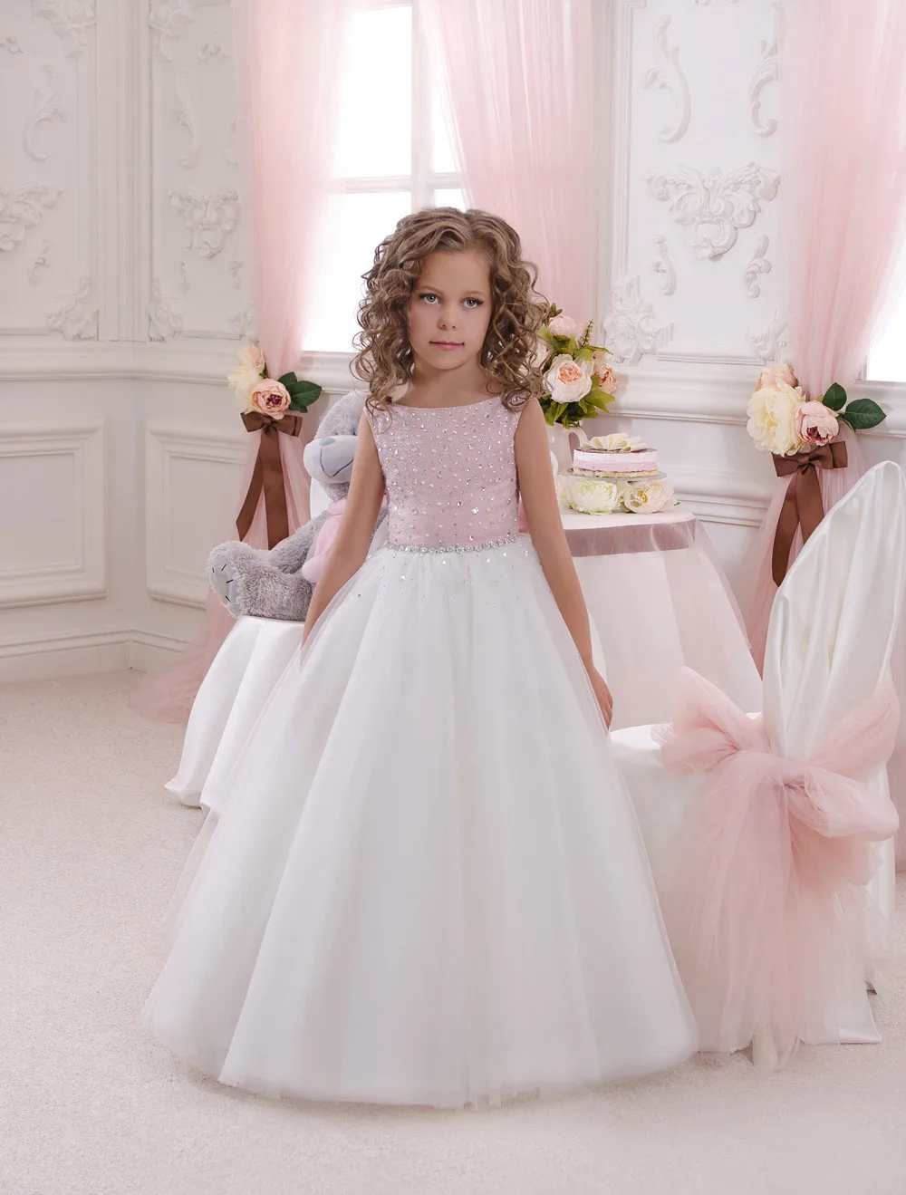 

Flower Girl Dress Pink White Tutu Dress BabyTutu FlowerGirl Dresses for Wedding First Communion Occasion Gown Kids Dresses 2022