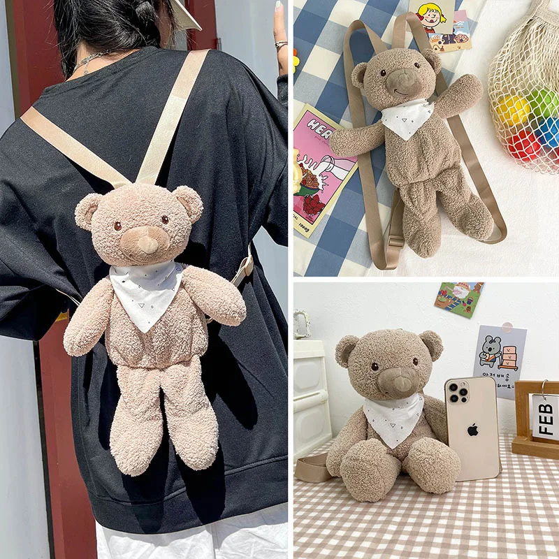 Children Cartoon Plush Shoulder Bag Cute Bear Soft Fur Bag Girl Party Little  Kids Christmas Gift Mini Backpack