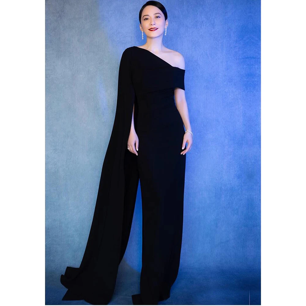 

Black Off Shoulder Cape Sleeves Design Sense Evening Dress 2023 New Elegant Fashion Women's Formal Occasion Evening Dress
