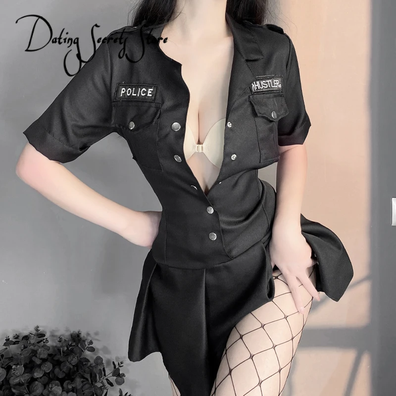 

Female Police Officer Costumes Open Chest Temptation Policewoman Uniform Sexy Lingerie Night Stewardess Role-Playing Games