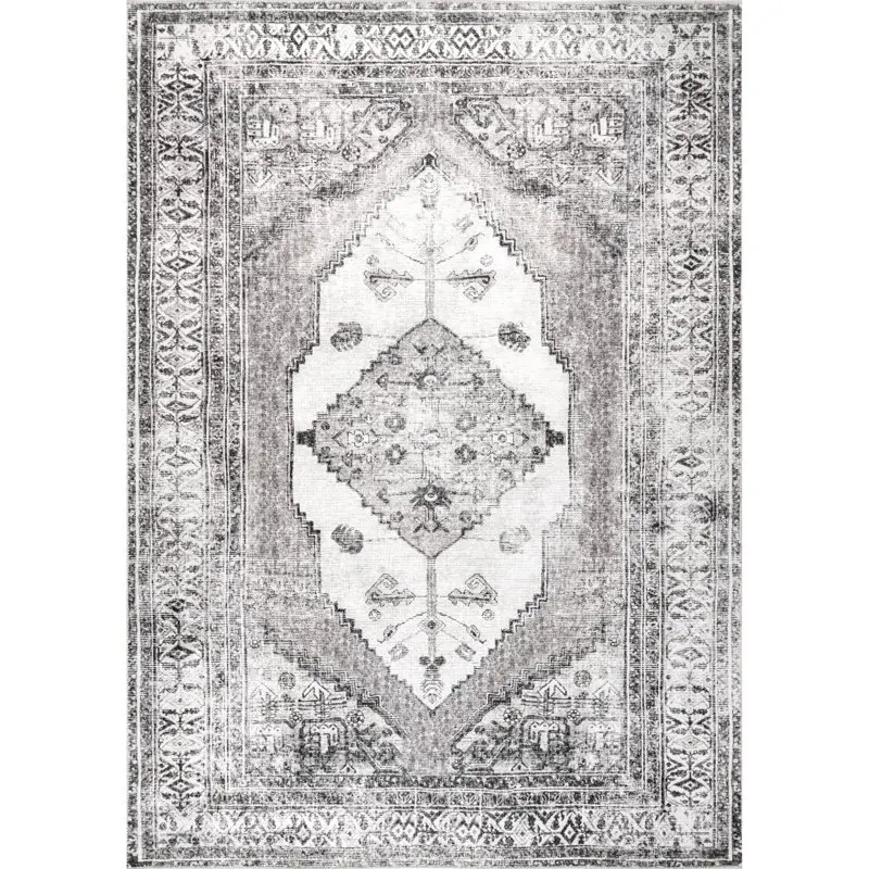 

Machine Washable Vintage Medallion Accent Rug, 2' x 3', Light Gray Alfombra dormitorio Mushroom Prayer mats muslim Carpet runner