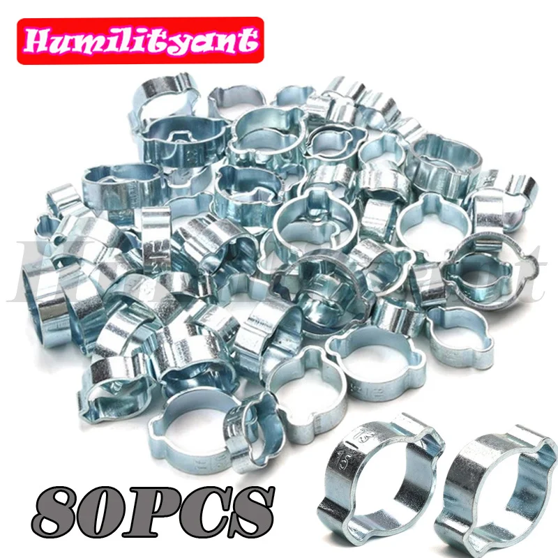 

80pcs Ear Stepless Hose Clamps 5-20mm 304 Stainless Steel Hose Clamps Cinch Clamp Rings for Sealing Kinds of Hose