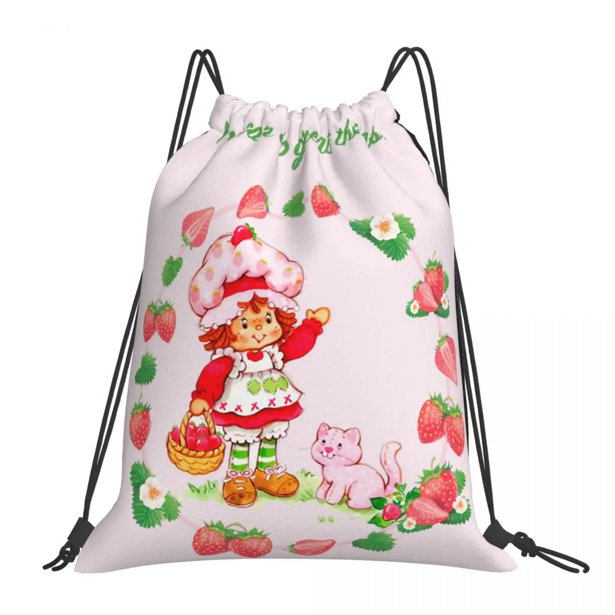 

Pink Strawberry Shortcake Portable Travel Drawstring Bags Riding Backpack Gym Clothes Storage Backpacks
