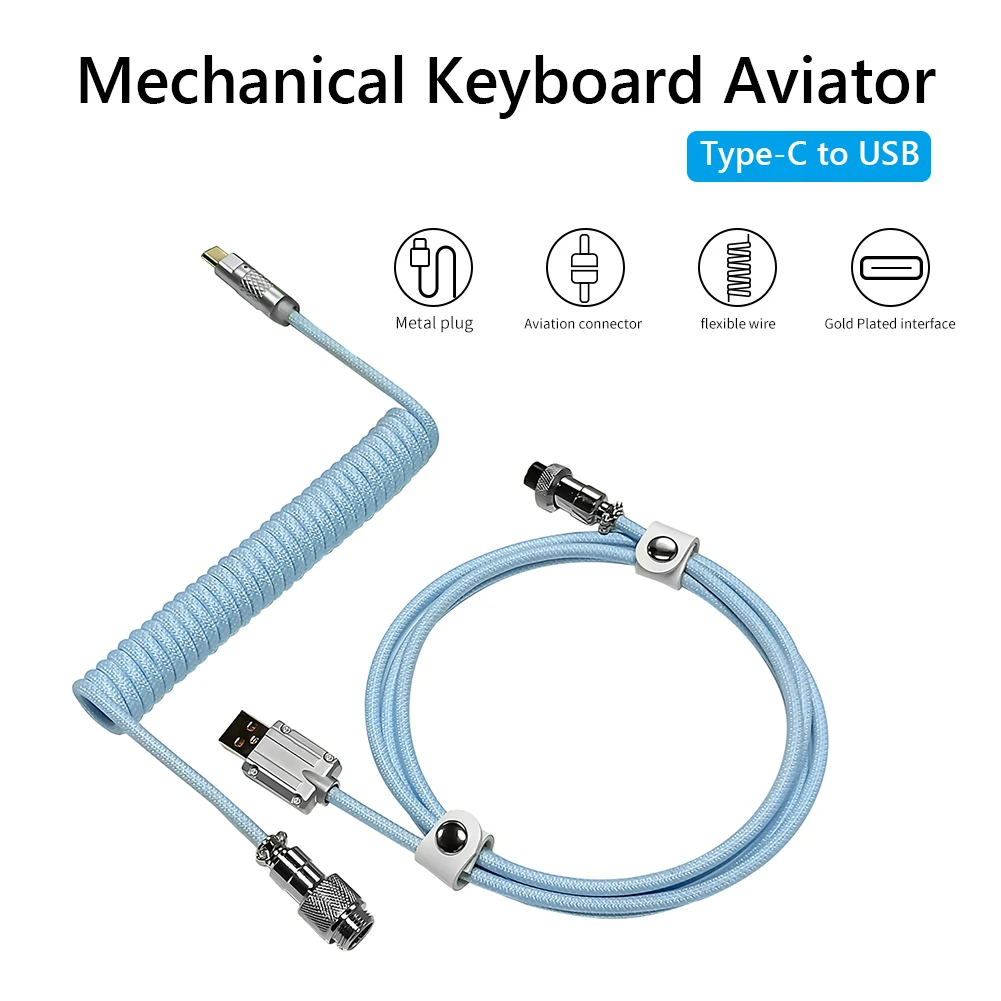 

Type-c To USB Aviation Connector 2 in 1 Air Plug Connector Rgb Colorful Lights Aviator Cable Gold-plated for Mechanical Keyboard
