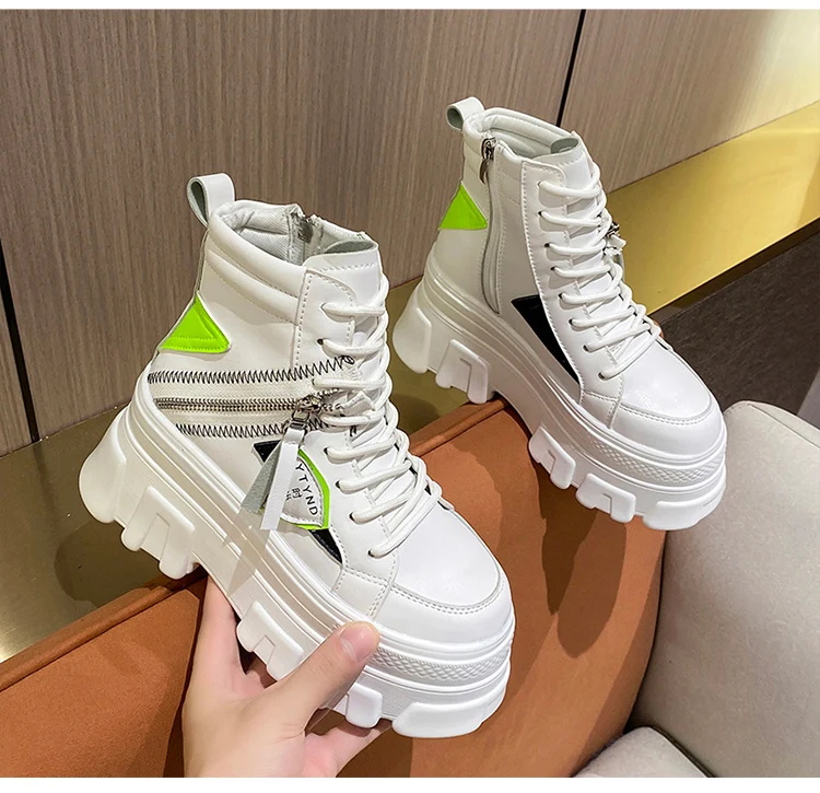 

Women Autumn Platform Ankle Boots 2022 Women Botas Feminina Shoes Lace-up Tennis Sneakers Woman Leather Boots Mujer 8CM