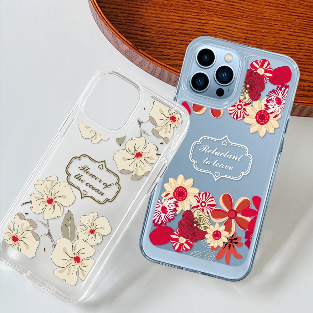 

Clear Flower Phone Case for iPhone 14 13 12 11 Pro Max Mini XS XR X Protection Shell Back Cover for iPhone14ProMax Retro Fundas