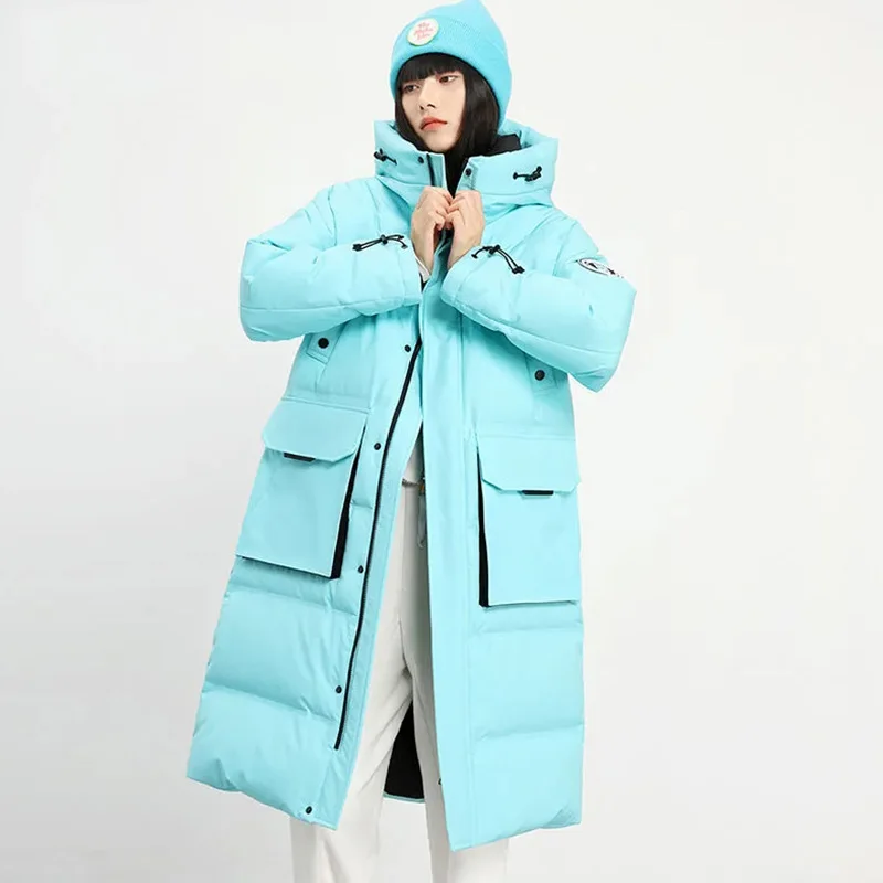High-End Fashion Parkas Winter 2022 Lengthened Over-The-Knee Hooded Jacket Thickened Loose Warm White Duck Down Coat Female
