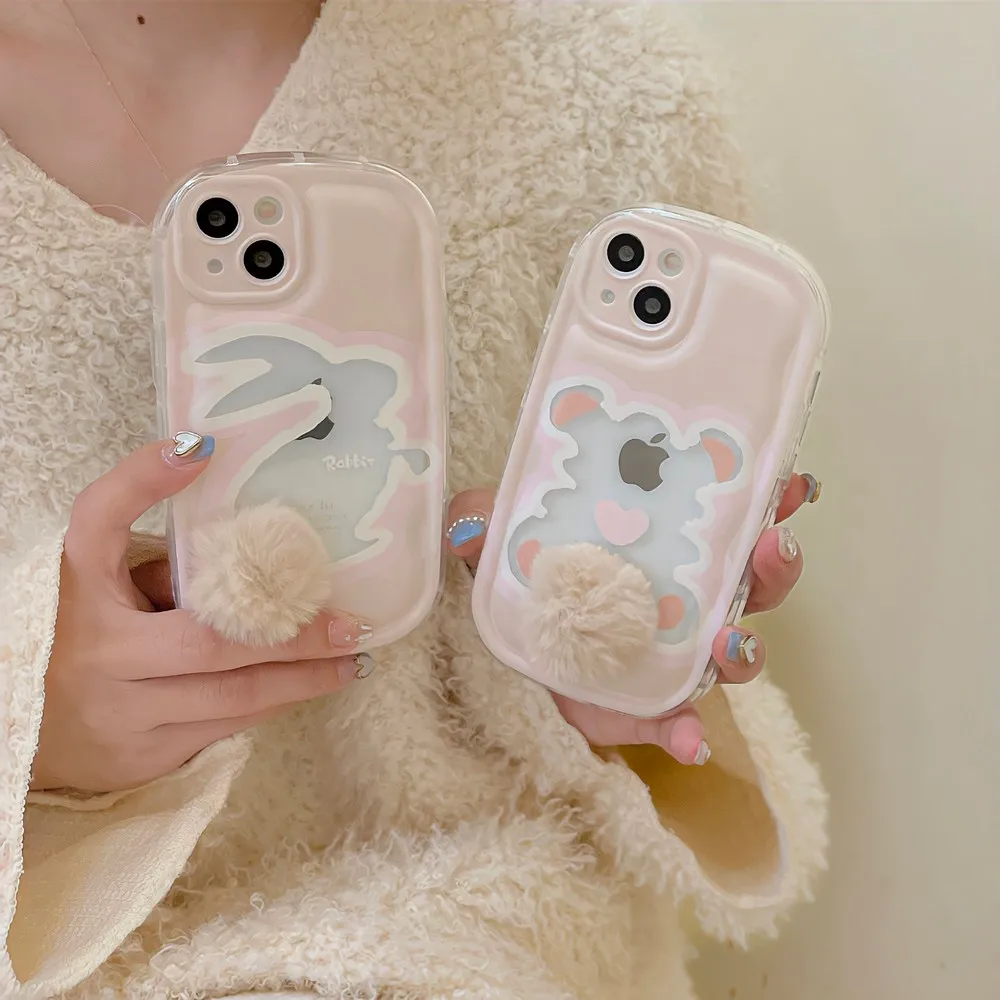 

Прозрачный мягкий чехол с рисунком животных и плюшевым чехлом для iphone 14 14Pro 11ProMax 11 12Pro 12 13ProMax 13Pro 13 XS X XR XSMAX