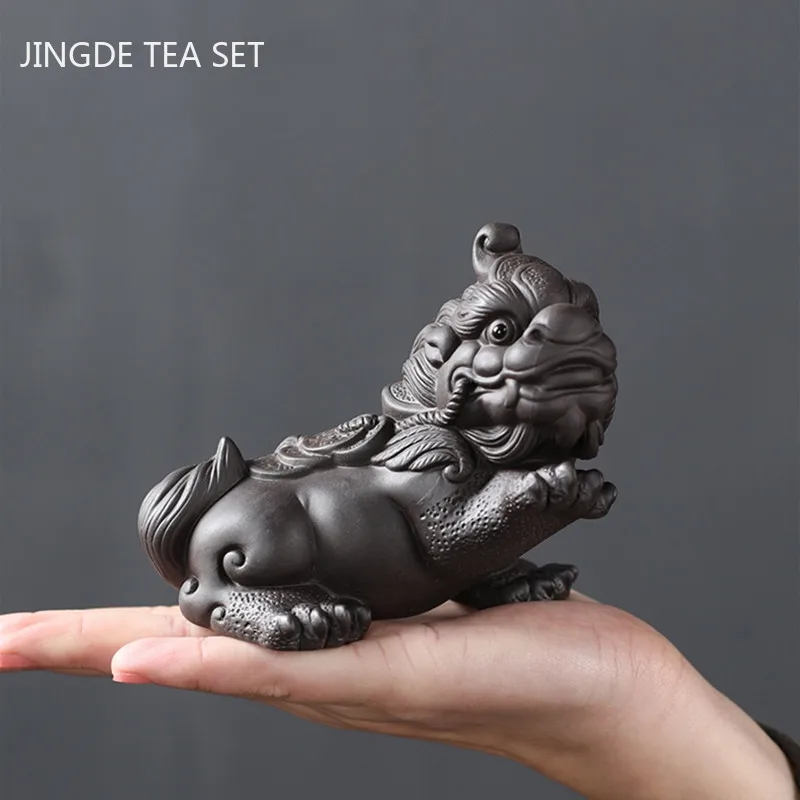 

Antique Purple Clay Tea Pet Ornaments Boutique Can Raise Pixiu Decoration Desktop Lucky Decor Handmade Tea Set Accessories