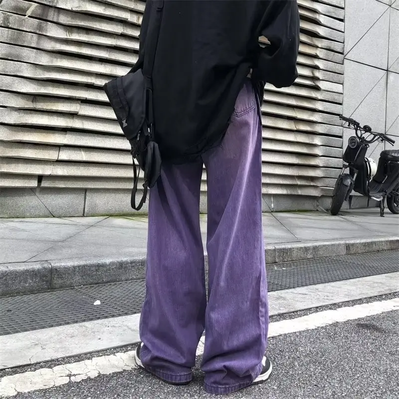 Purple Jeans for Men Spring and Autumn Straight Loose Trousers Oversize Casual Wide Leg Pants High Street Fashion Male Clothing