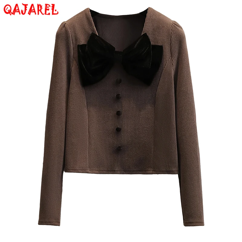 

Женская белая Повседневная рубашка с длинным рукавом и бантом