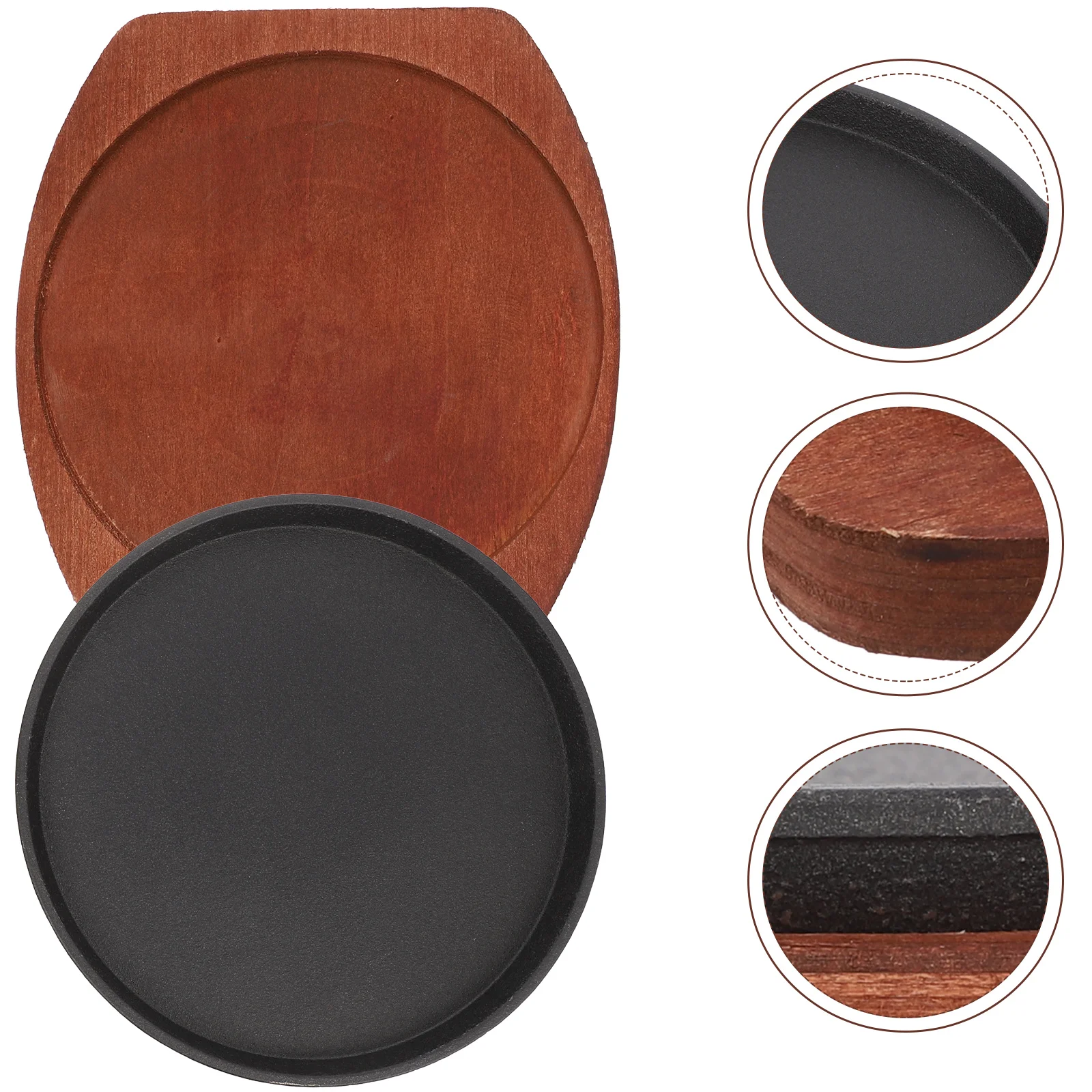 

Japanese Steak Pan Steak Griddle Cast Iron Steak Plate Barbecue Grill Dish Fajita Pan with Wooden Tray
