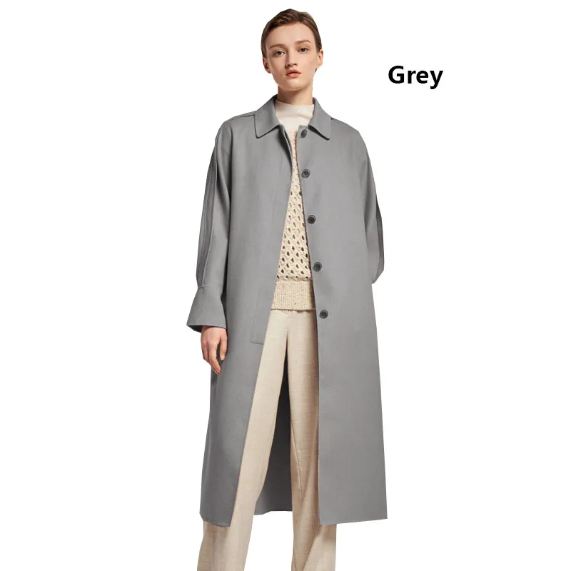 Роскошное легкое осенне-зимнее женское пальто из овечьей шерсти серое