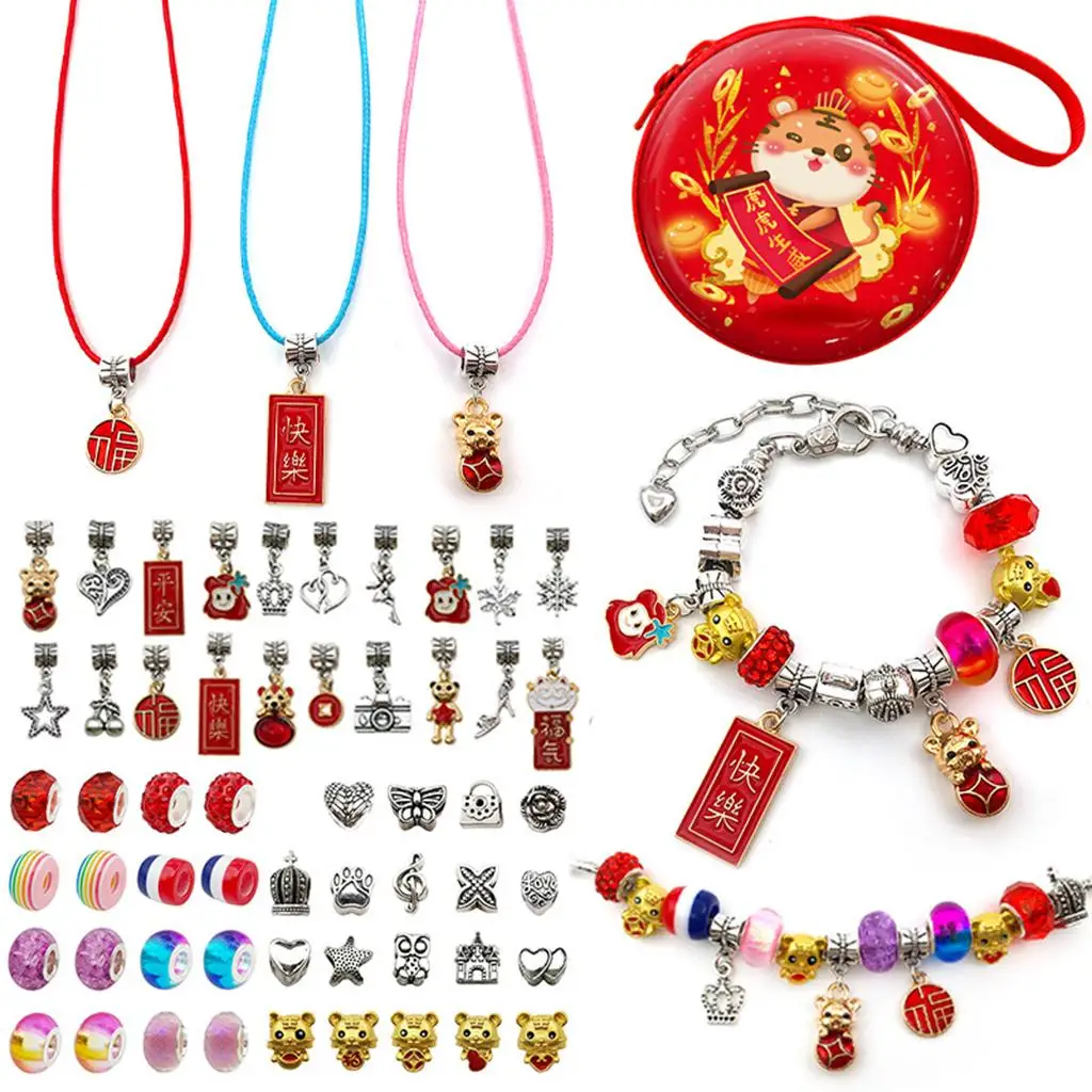 

62 Pcs Charm Bracelet Making Kit DIY Charm Bracelets Kit Loose Beads Set