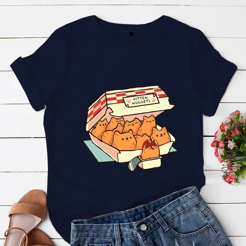 Y2k мультяшная футболка с изображением котят Nuggets фаст-фуд Кот Печать Женская утка