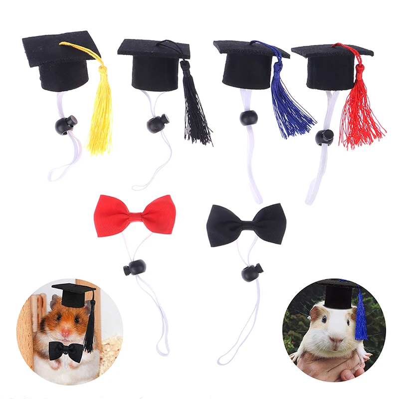 

Mini Graduation Cap Bow Tie Set Pet Caps Costume Accessory Doll Clothes Decoration Dollhouse Scene Decor