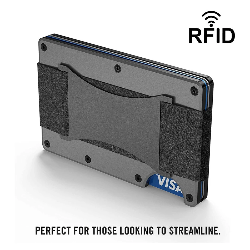 Minimalist Slim Wallet for Men RFID Blocking Credit Card Holder Aluminum Metal Small Wallets Cash Strap Porta Credencial