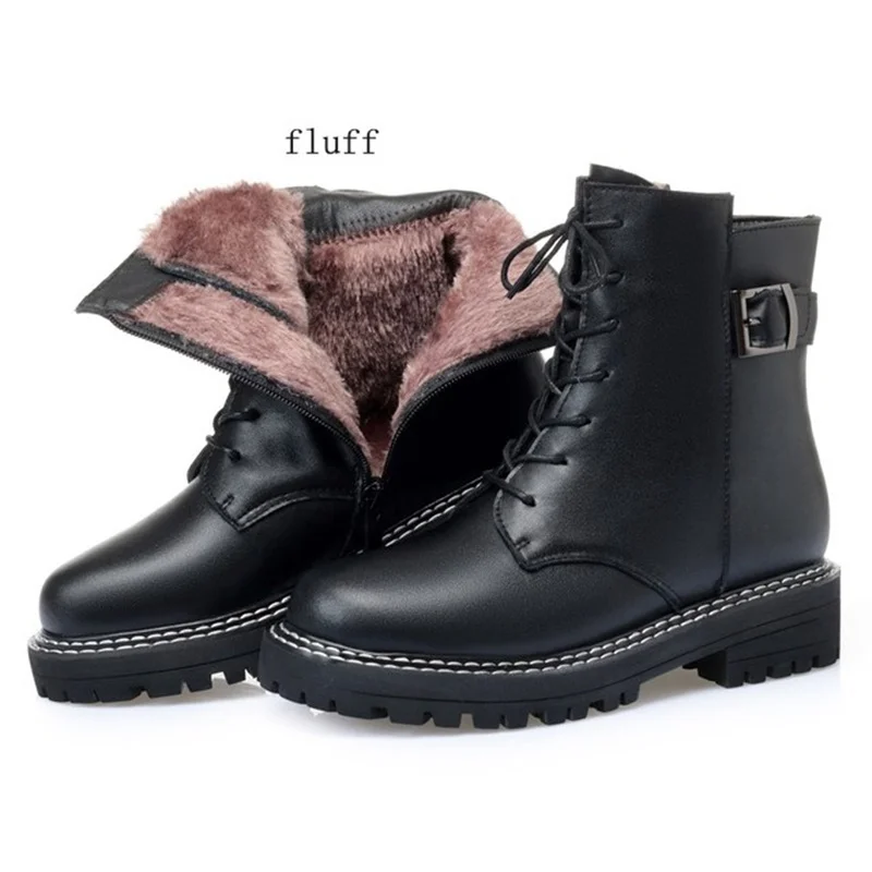 

2022 Women's Winter Fashion Simple Warm Thick Wool Women's Snow Boots Leather Casual Large Women's Boots