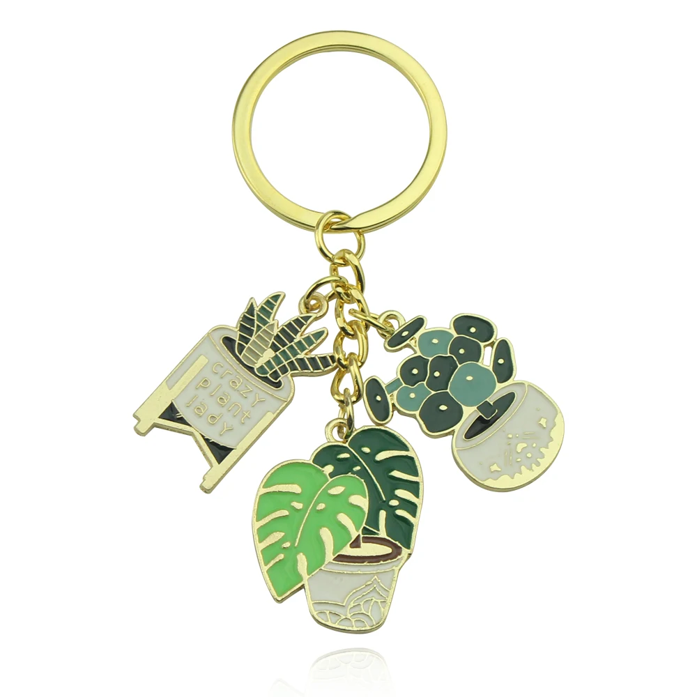 

Cute Enamel Keychain Cactus Flower Key Ring Cartoon Green Leaf Potted Plants Key Chains Souvenir Gifts For Women Men Bag Jewelry
