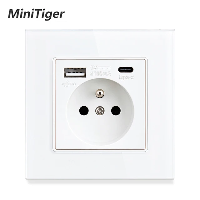 Адаптер сетевой Minitiger французский стандарт 110 ~ 250 В переменного тока Type-C и USB 16 А -
