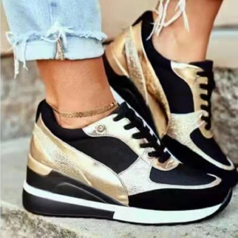 

2022 New Platform Women's Shoes Color-blocking Flat Casual Shoes Sequin Wedge Heel Breathable Designer Sneakers Running Shoes