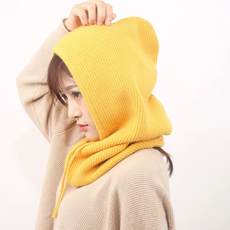 

Winter Womans Hats Unisex Knitted Cashmere Hooded Neck Collar Adjustable Elastic Cap Hats Gorros Mujer Invierno
