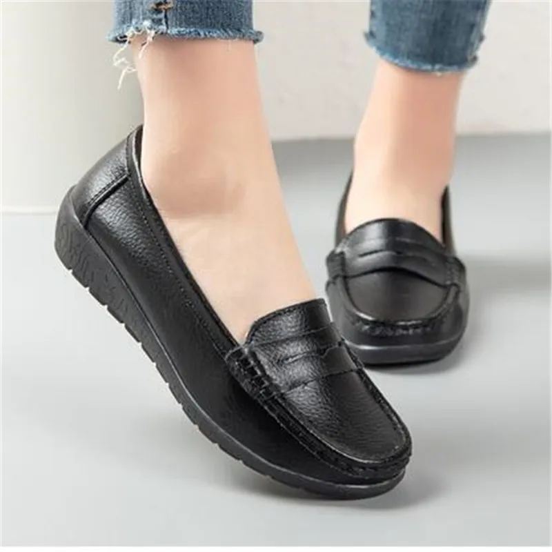 

2023 Women Flats Genuine Leather Shoes Woman Platform Casual Soft Women's Loafers Shallow Slip On Shoes Women Nurse Ladies Shoes