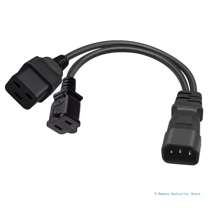 

BX0E 32cm/1ft IEC320 C14 to IEC320 C19 + Nema 1-15R Power Cord 1 in 2 Out Y-splitter Adapter Cable Extension Wire Line