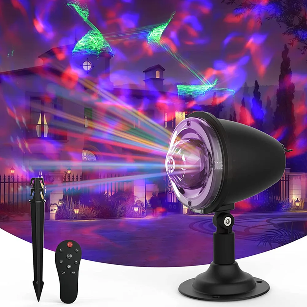 2 in 1 LED Projector Light, Outdoor Water Wave Laser Aurora Holiday Spotlight,Waterproof Projector for Christmas Party Garden