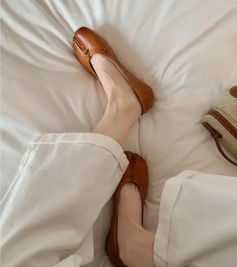 Туфли женские кофейные однотонные Мягкая Натуральная Воловья кожа низкий верх с