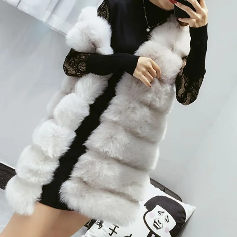 Spring Fall Winter New Fur Imitation Fox Fur Coat Women Long Fur Coat Vest Abrigo Mujer Overwear Bontjas Fourrure Open Stitch