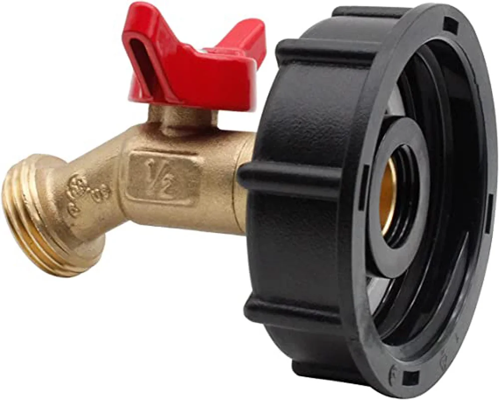 

275-330 Gallon IBC Tote Water Tank Adapter 2" Coarse Thread + Lead-Free Brass Hose Faucet Water Shut-Off Valve with Ball Valve