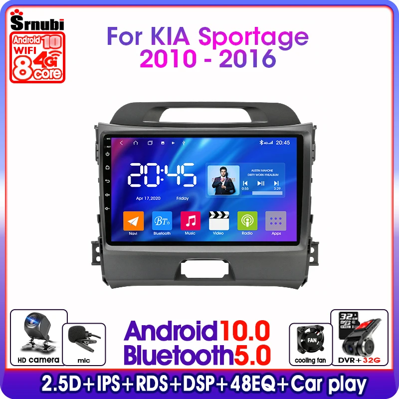 

Автомагнитола 2 Din на Android 10 для KIA Sportage 3 2010-2016, мультимедийный видеоплеер с GPS-навигацией и динамиками, стерео головное устройство Carplay