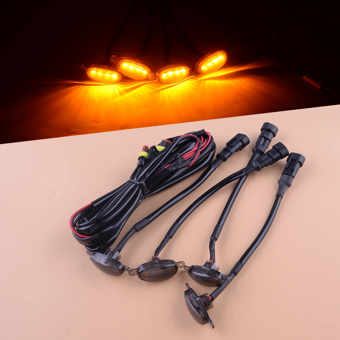 

4Pcs Amber LED Front Bumper Center Grille Grill Light Daytime Running Lamp Fit for Toyota Prado 2003-2007 2008 2009 Black Lens