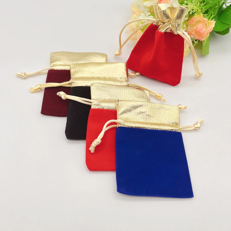 Фото 1000 шт., бархатная сумка для ювелирных изделий без бисера, золотая боковая упаковка, свадебный саше, фланелевые сумки, подарочная сумка на шнурке для хранения, бархатная сумка №1