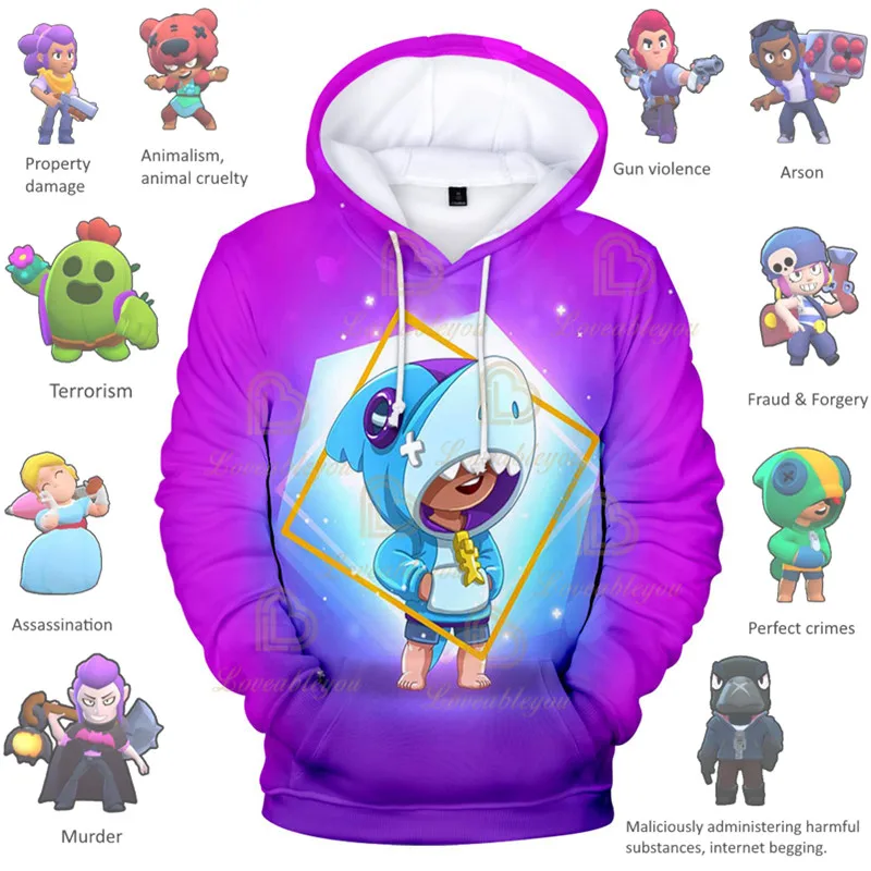 

Shark LEON E SKIN SQUALO Boys Girls Browlingss 3D Hoodie Sweatshirt Stars, Kids Shoot Game Cute Cartoon Clothing Birthday Gift