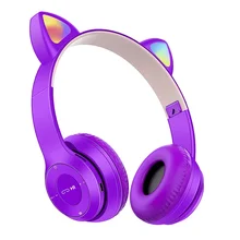 Cute Cat Ears Wireless Bluetooth-Compatible Headphone Mic Noice Cancelling Stereo Music Big Earphone Girls Helmet Gaming Headset