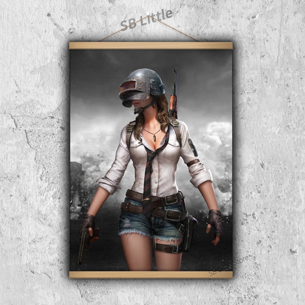 PUBG PLAYERUNKNOWN’S BATTLEGROUNDS  MOBILE Video Game Poster Canvas Printed Painting Wood Hanging Scroll Design Wall