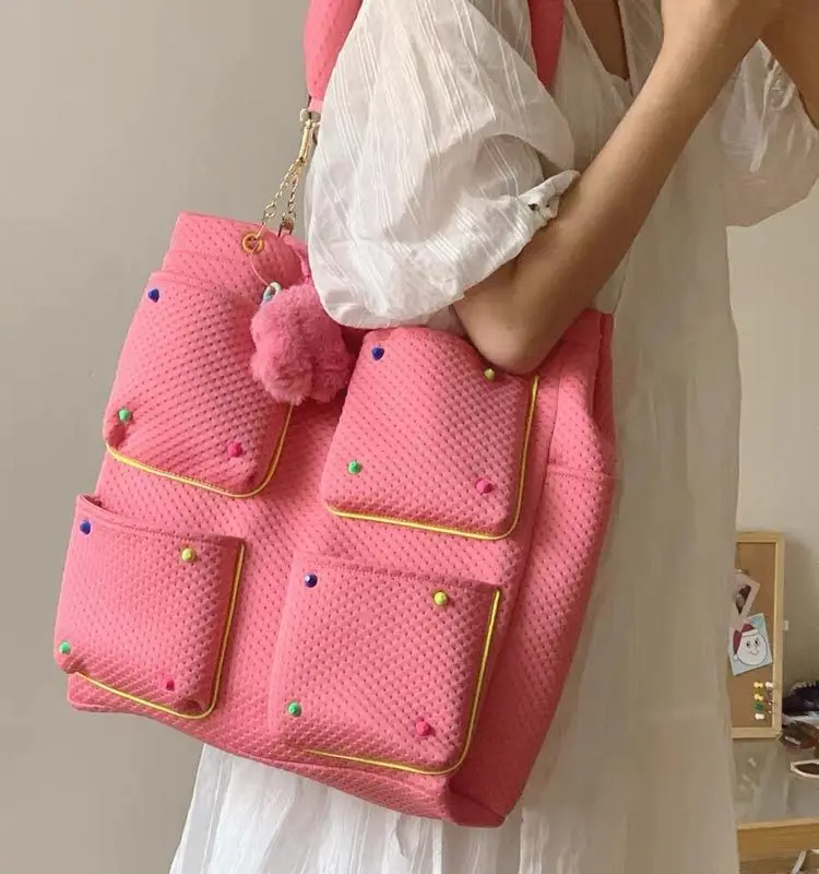 

Niche design tote bag female 2022 new large capacity willow nail girl pink cloth bag chain shoulder underarm bag shopping bag