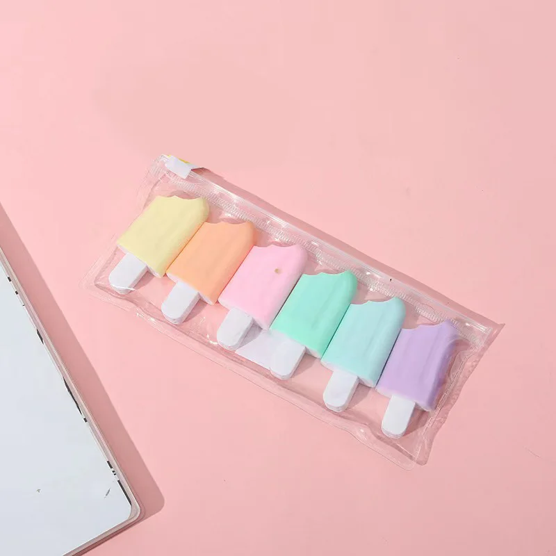 

6Pcs/set Gril Cute Highlighters Set School Office Stationery Drawing Supplies Kawaii Ice Cream Mini Painting Marker Pens